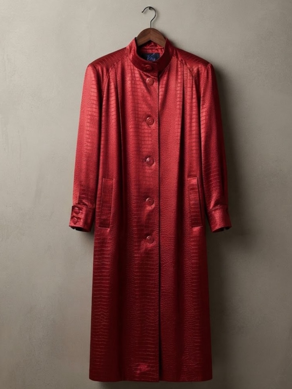 Vintage Vision Red snakeskin Print 80’s Retro Long Trench Coat Size 14